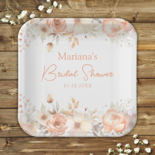 Pfirsich Beige Florale Hochzeitsdusche Pappteller
