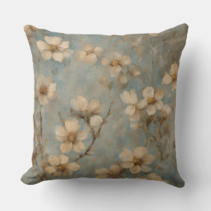 Pfirsich Blau Braun Farmhouse Floral Kissen