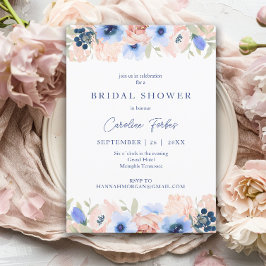 Pfirsich, Blau, Erröten, Blume, Brautparty Einladung