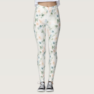 Pfirsich Blau Grün Floral Leggings
