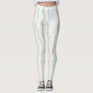 Pfirsich Blau Grüne Wellenlinien Streifen Leggings