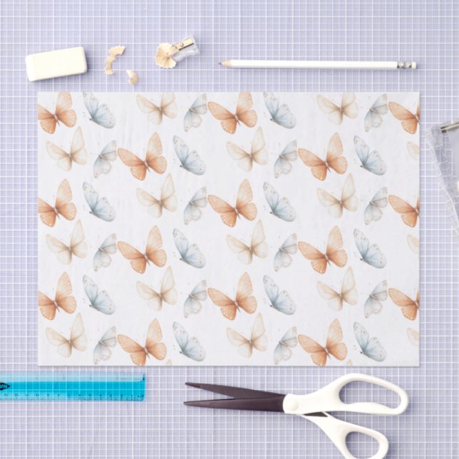 Pfirsich Blaue Schmetterlinge Babyparty Seidenpapier (Handwerk)