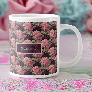 Pfirsich Blume und Schmetterling auf Lila Harlequi Jumbo-Tasse