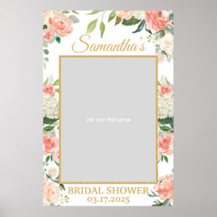 Pfirsich-Blumen-Boho-Grünzeug-Fotoprop Gold Poster