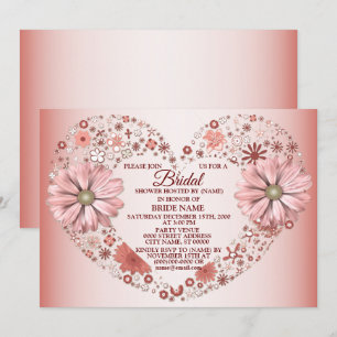 Pfirsich-Blumen-Herz Moderne Bridal Shower-Party Einladung