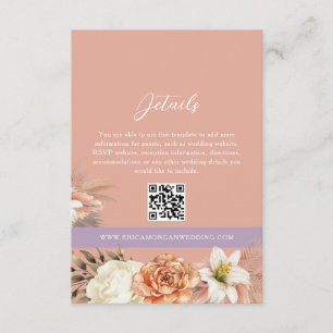 Pfirsich-Blumen-Hochzeitsdetails QR-Code-Karte Begleitkarte