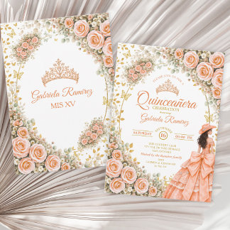 Pfirsich Blumen Rosen Golden Western Quinceañera Einladung