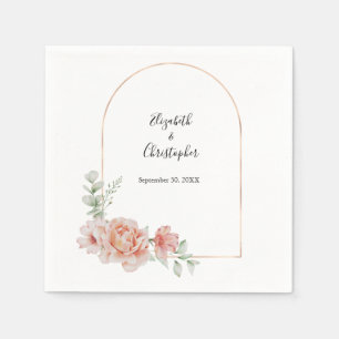 Pfirsich-Blumen-Trendbogen-Grün-Moderne-Hochzeit Serviette