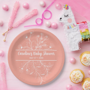 Pfirsich Blumen Vintage Babyparty Pappteller