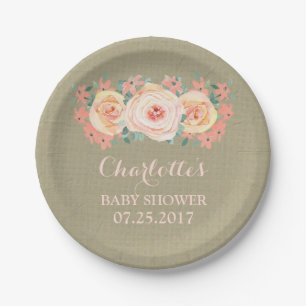 Pfirsich-Blumenleinwand-Babyparty-Platte Pappteller