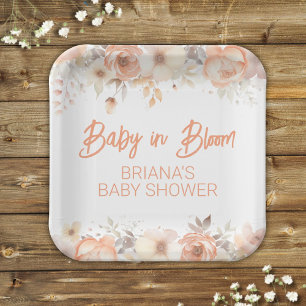 Pfirsich-blumiges geschlechtsneutrales Babyshower Pappteller