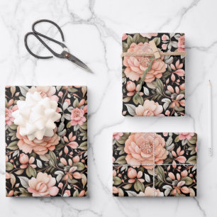 Pfirsich-Blüten-Geburtstags-Hochzeits-Brautstrauß Geschenkpapier Set