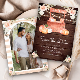 Pfirsich-Blüten-Kürbis-Markt-Foto-Hochzeit Save The Date