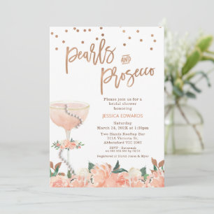 Pfirsich-Blüten-Perlen-Prosecco-Bridals-Shower  Einladung