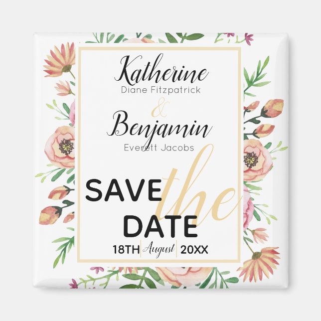 Pfirsich-Blüten-Save-the-Date Magnet (Vorne)
