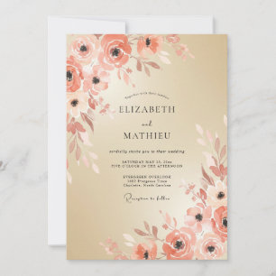 Pfirsich-Blütenpinselstrich-Romantik-Hochzeit Einladung