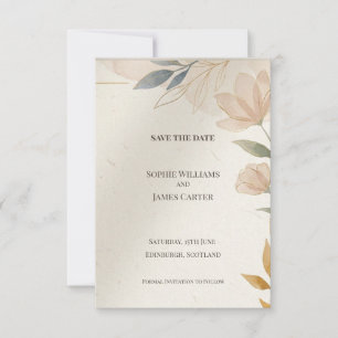Pfirsich-Botanik-Hochzeitseinladungs-Karte zur Vor Save The Date
