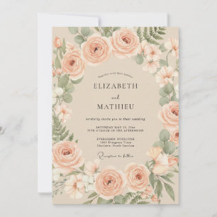 Pfirsich Botanische Blumige Hochzeit Einladung