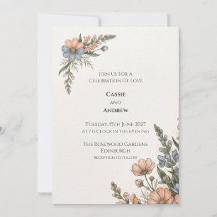 Pfirsich-Botanische Hochzeitseinladung Einladung