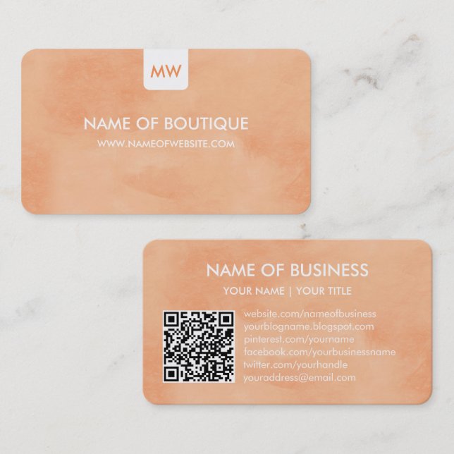 Pfirsich-Boutique QR-Code-Design Visitenkarte (Vorne/Hinten)
