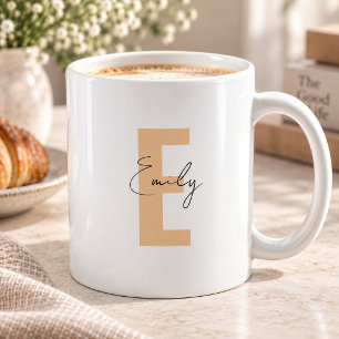 Pfirsich-Brief Anfangsbuchstabe Monogramm Minimali Kaffeetasse