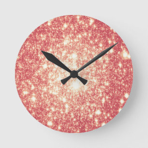 Pfirsich Champagner Sterne Runde Wanduhr