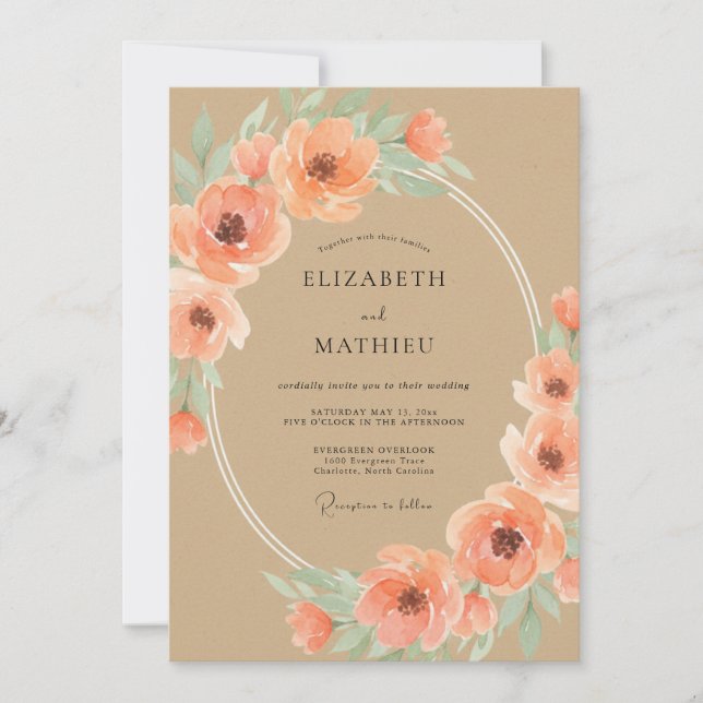 Pfirsich charmante Boho-Hochzeit Einladung (Vorderseite)