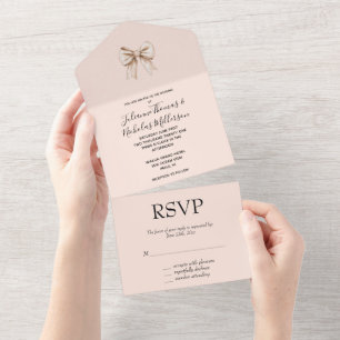 Pfirsich-Creme-Bogen-Hochzeit All In One Einladung