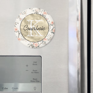 Pfirsich Creme Florales Gold Monogramm      Magnet