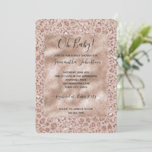 Pfirsich Creme Rouge Leoparden Druck Glitter       Einladung