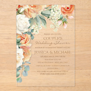 Pfirsich-Creme-Wasserfarben-Blumenbogen-Paar-Showe Acryleinladungen