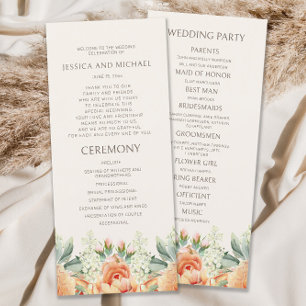 Pfirsich-Creme-Watercolor-Blumen-Hochzeitsprogramm