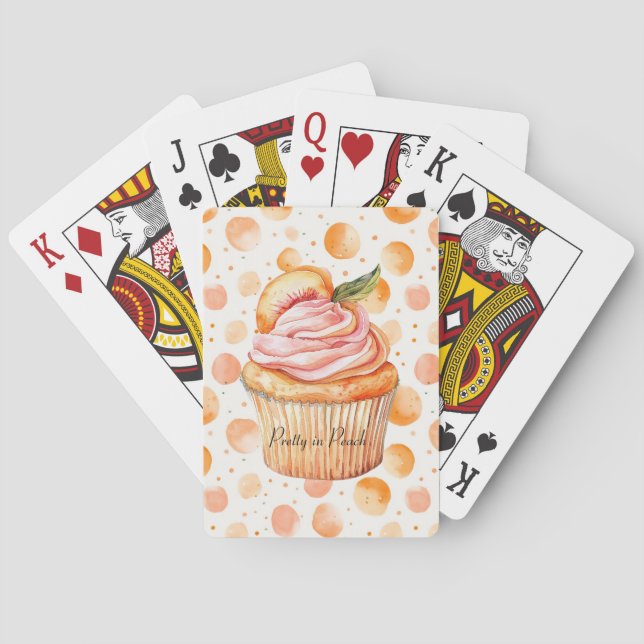 Pfirsich Cupcake Whimsical Dots   Spielkarten (Rückseite)