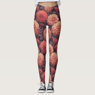 Pfirsich Damen Aktiv Bekleidung Dahlien Petal Brau Leggings