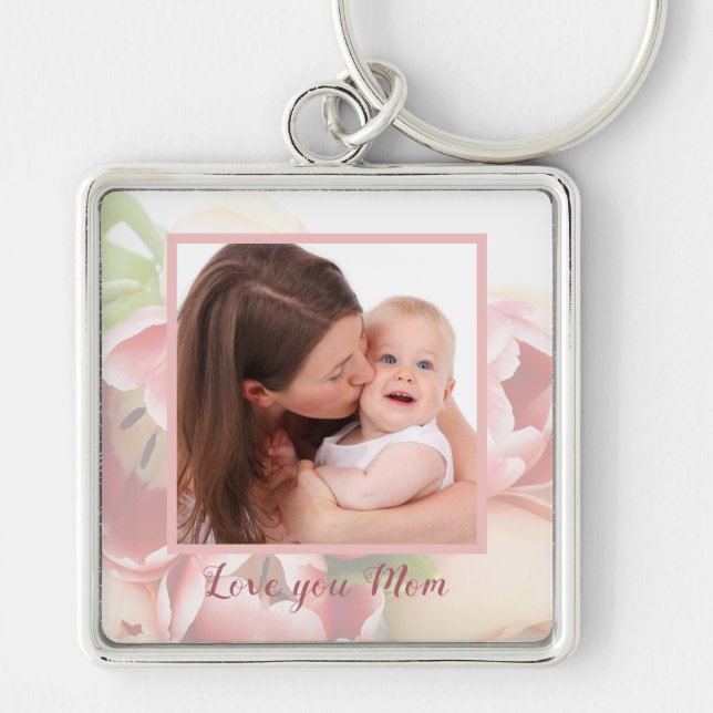 Pfirsich der persönliches Foto-glücklicher Mutter Schlüsselanhänger (Vorne)