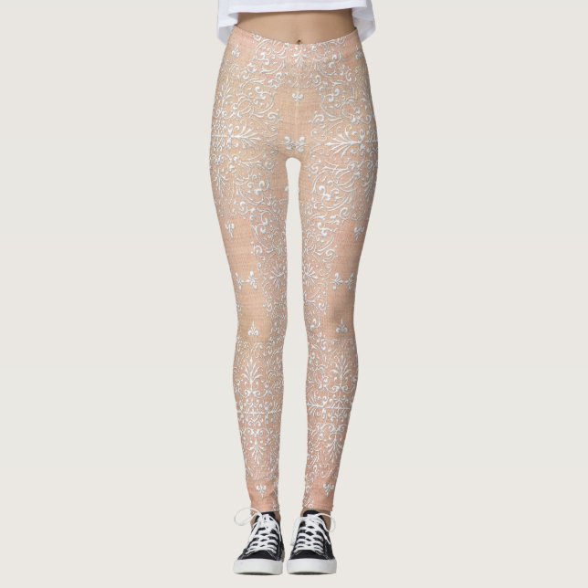 Pfirsich-Diamant-Damast-Spitze-Leggings Leggings (Vorderseite)
