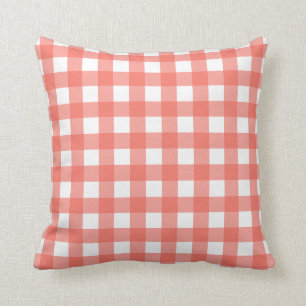 Pfirsich-Echo u. weißer Gingham-Karo Kissen
