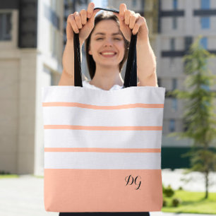 Pfirsich Elegante Feminine Gestreifte Monogramm