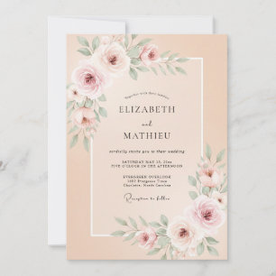 Pfirsich Elegante Rosen Hochzeit Einladung