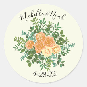 Pfirsich Elfenbein Hochzeit Vintage Rose Runder Aufkleber