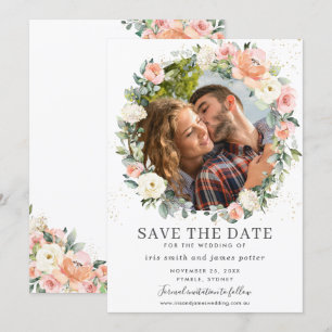 Pfirsich Elfenbein Rosa Florale Foto Save-the-Date Einladung
