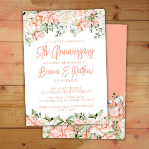 Pfirsich Erröten Elfenbein Blumen 5. Hochzeitstag  Einladung