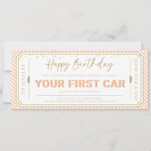 Pfirsich Erste Auto Geburtstagsgeschenkgutschein K Einladung