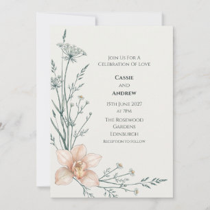Pfirsich-Eukalyptus-Botanische-Hochzeitseinladung Einladung