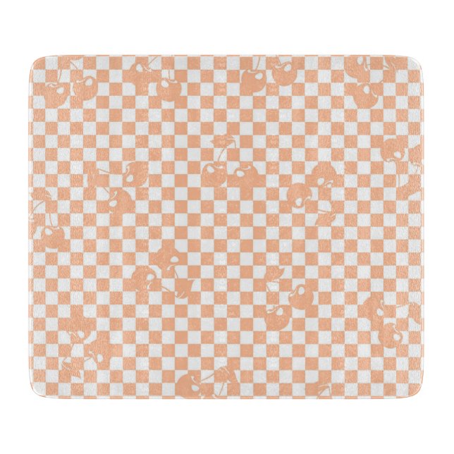 Pfirsich Flaum Kirsch Gingham Muster Schneidebrett (Vorderseite)