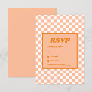Pfirsich Flaum Rot kariertes Gingham-Muster RSVP Karte