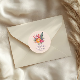 Pfirsich Flaum Tropische Blumen Brautparty Runder Aufkleber