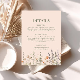 Pfirsich Flaum Wildblumen Hochzeitsdetails Karte
