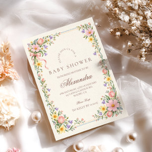 Pfirsich Flieder Baby in Blüte Baby Shower Einladung