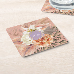 Pfirsich Flieder Florale Hochzeit Rechteckiger Pappuntersetzer